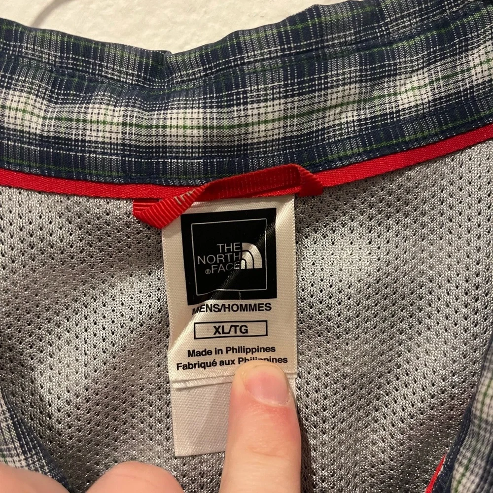 The‎ North Face Shirt Mens Sz XL/TG Blue Plaid Short Sleeve Button Up Pocket Zip